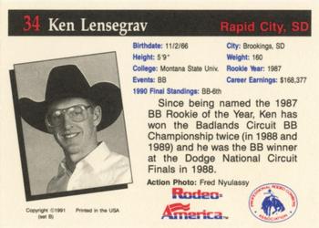 1991 Rodeo America Set B #34 Ken Lensegrav Back
